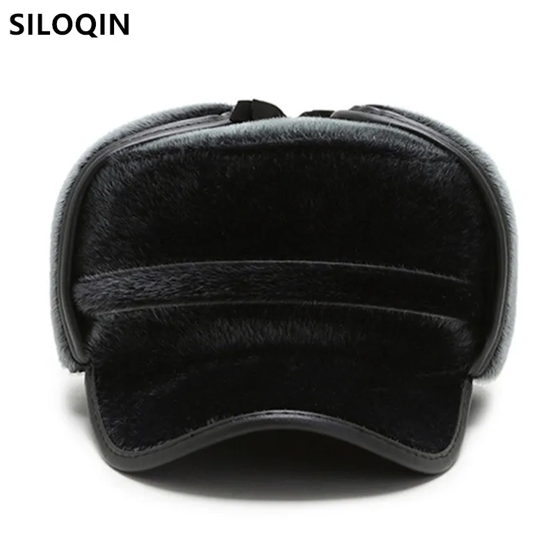 

SILOQIN New Winter Men Thermal Bomber Hats Plus Velvet Ear Protection Earmuffs Hat Middle-aged Elderly Warm Hat Men's Flat Caps