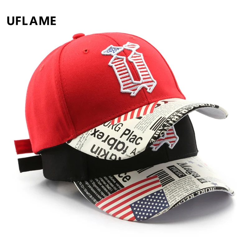 

Бейсболка UFLAME с вышитыми буквами в стиле ретро, дизайнерская Кепка с козырьком и американским флагом, хлопковая уличная спортивная шапка ун...