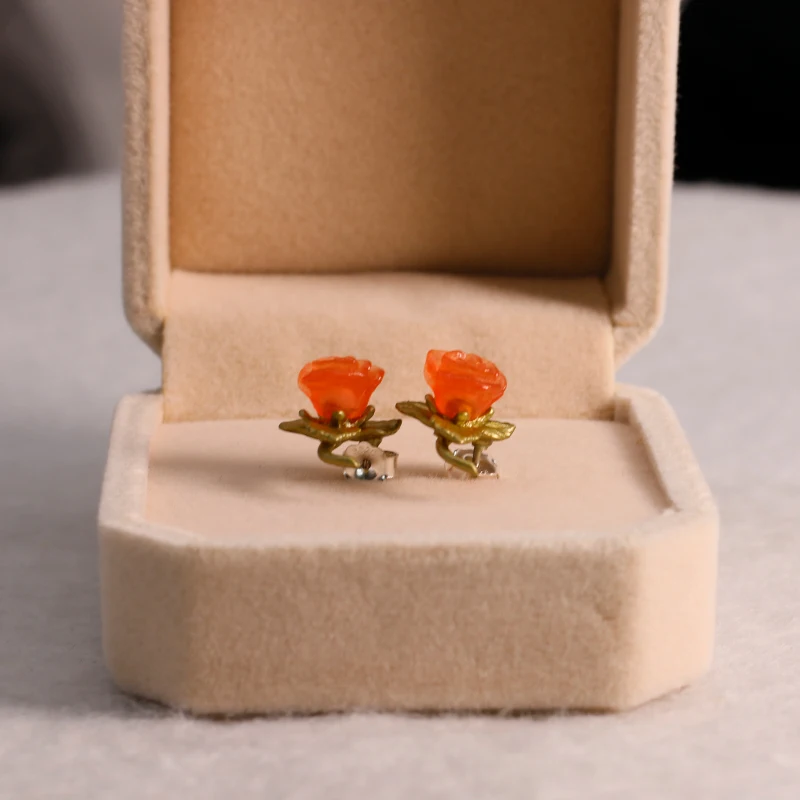 

Literary rose ear stud sweet rose earrings S925 sterling silver needle earring temperament floret eardrop