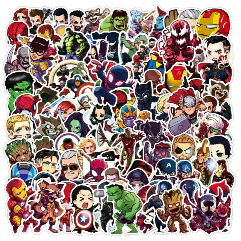 

100Pcs/Bag Marvel The Avengers Guardians of The Galaxy Stickers Scooter Notebook Trolley Case Helmet Car Sticker Cartoon Toy