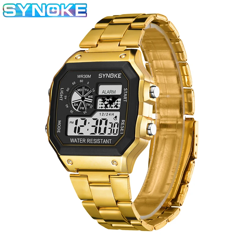 Золотые серебристые цифровые часы мужские ударные военные водонепроницаемые на
