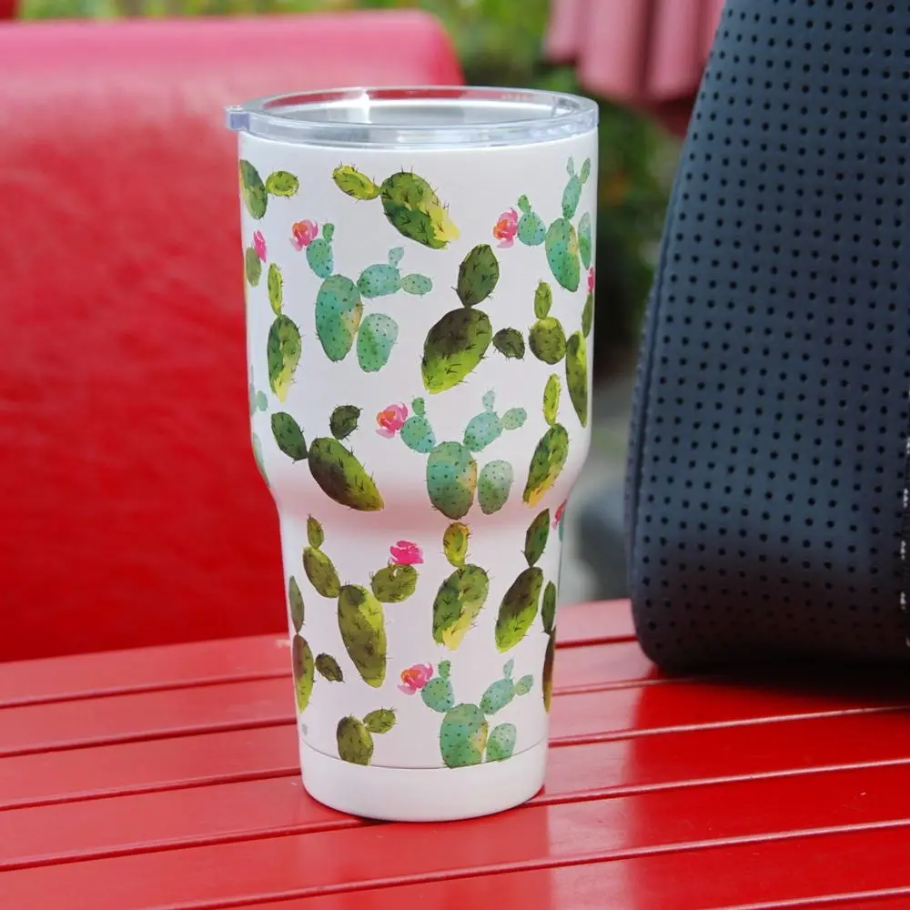 30 унций Bull Flower Tumbler нержавеющая сталь ацтекская Двухстенная Вакуумная чашка милый подарок для воды держатель DOM1175 - Цвет: cactus