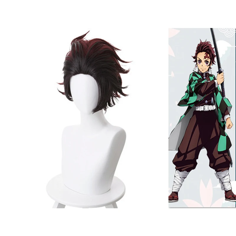 

Kids Demon Slayer: Kimetsu no Yaiba Kamado Tanjirou Kimono Yukata Uniform Outfit Anime childs Cosplay Costumes wig