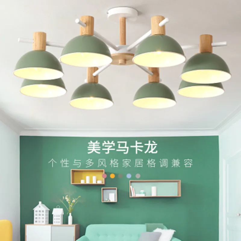 Из цельного дерева Люстра для Гостиная спальня железо цвет Абажур Светодиодный