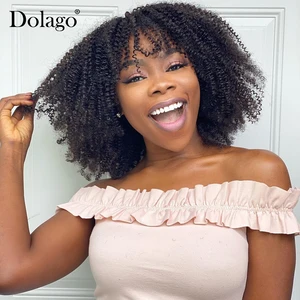 Афро кудрявые вьющиеся кружевные передние человеческие волосы парики с челкой 250 плотность короткий Боб кружевной передний al парик для женщин черный парик Remy Dolago