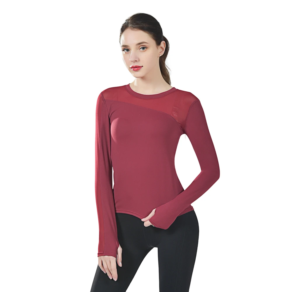 Женский спортивный Топ с длинным рукавом черный белый красный сетчатый топ для