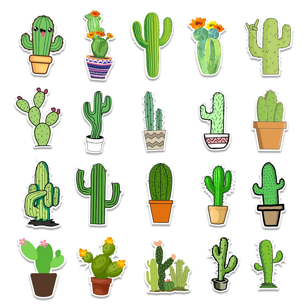 103050pcs cute cartoon green plant cactus graffiti stickers laptop guitar luggage fridge phone office sticker decal kid toy free global shipping