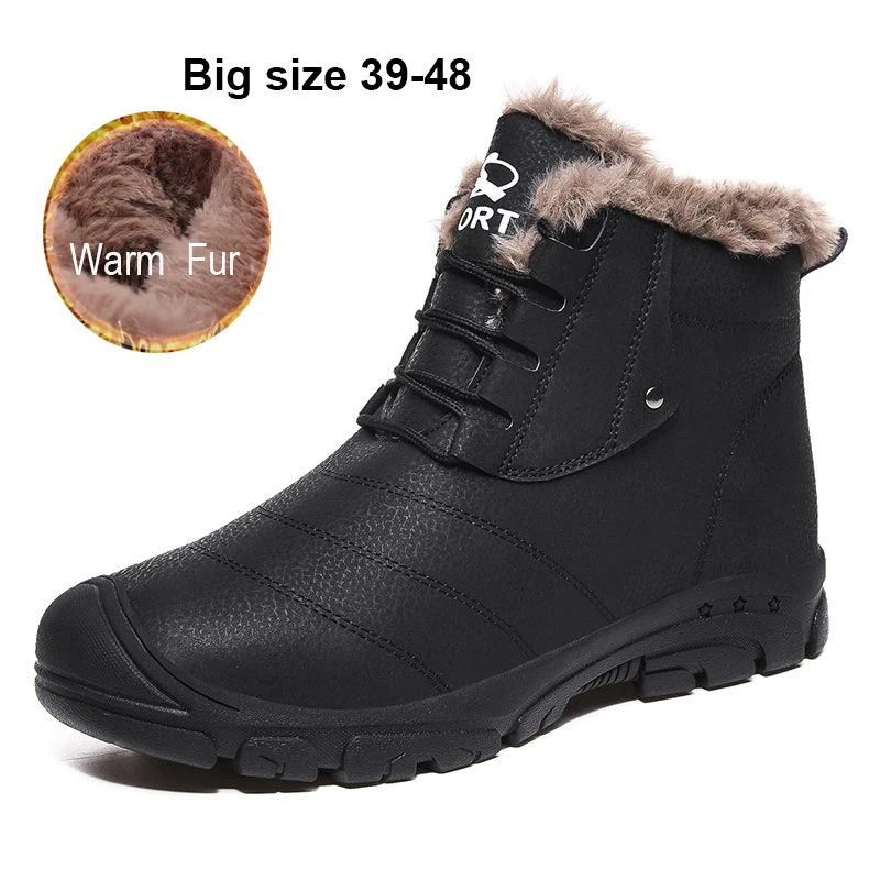 Зимняя обувь для мужчин, уличная спортивная мужская теплая походная обувь, водонепроницаемые зимние ботинки до лодыжки, теплые меховые походные кроссовки, большие размеры 39-48