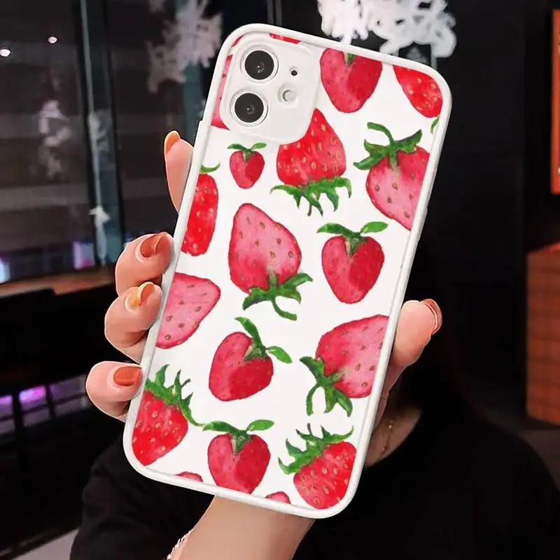 

strawberry Phone Cases Matte For iPhone 12 Mini 11 Pro XR XS Max 7 8 Plus X Hard PC Back Cover