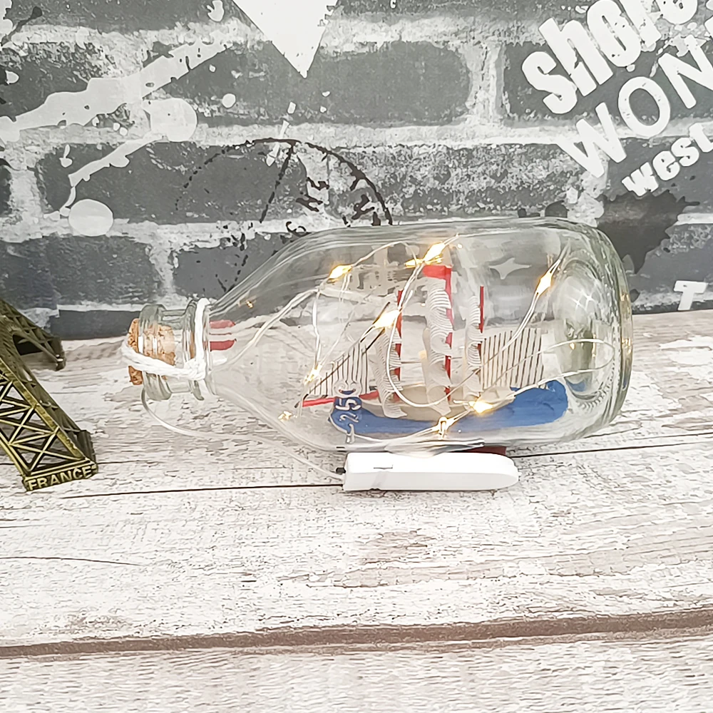 Средиземноморский корабль в бутылке лодка деревянная основа Дрифт бутылка