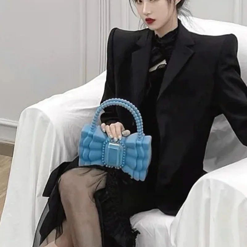 Брендовая Желейная Женская сумочка с бантом симпатичный клатч ручкой из бисера