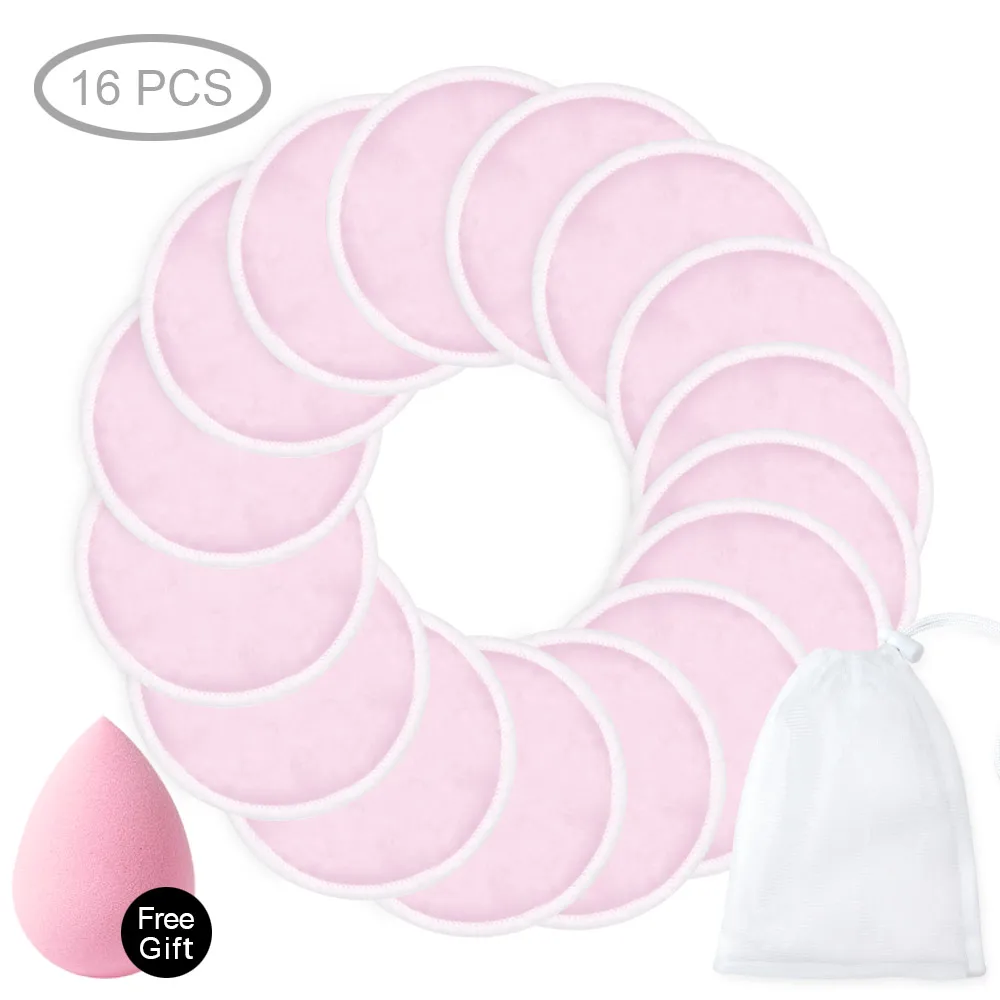 16pcs Pink with bag 4/8/10/16 шт средство для снятия макияжа с моющиеся Ватные диски многоразовый уход за кожей лица салфетки из микрофибры средство для снятия макияжа с тремя слоями из мягкой натуральной бамбук - Цвет: 16pcs Pink with bag