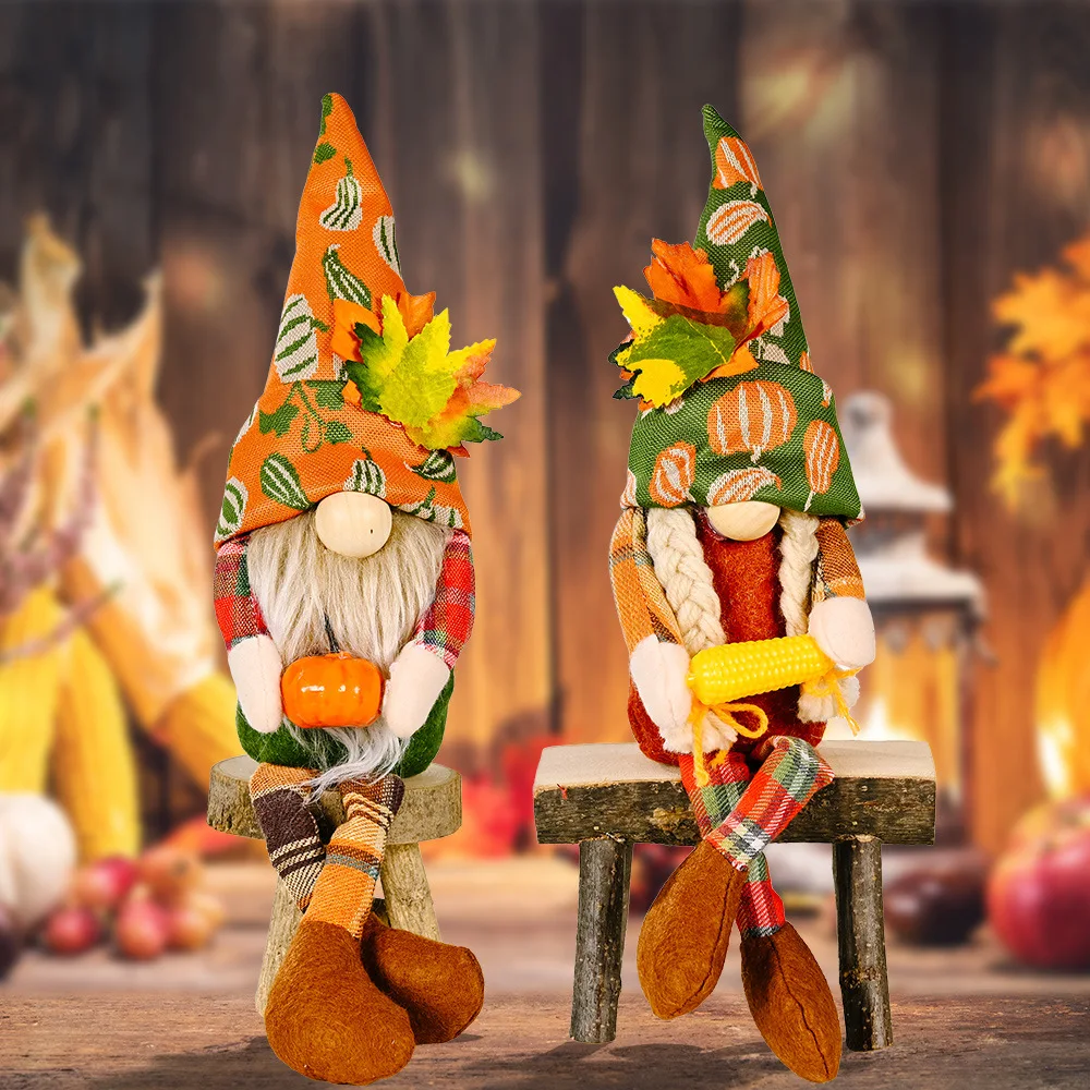 

New autumn decoration holding corn pumpkin hanging legs faceless doll Rudolph harvest Thanksgiving decoration