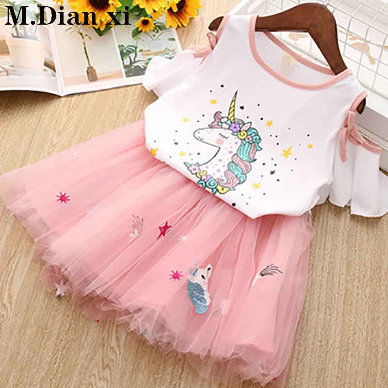 Детский костюм для девочек Новинка лета 2019 топ с открытыми плечами и рукавом