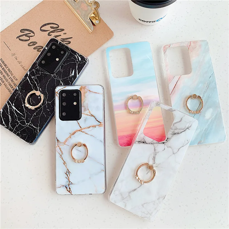 

P40 Lite Case Glossy Marble IMD Cases for Huawei P 40 Lite Pro P30 P20 Mate 30 20 Lite Pro Case Finger Ring Holder Back Covers