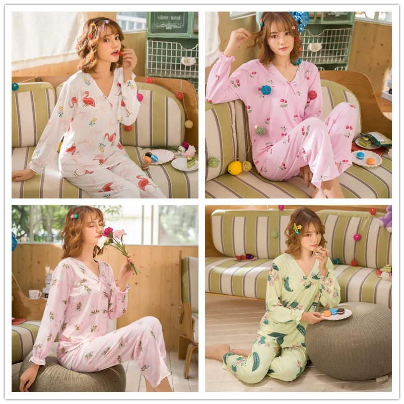 M 3XL плюс размер Женский пижамный комплект Осень зима теплый удобный тонкий