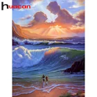 Алмазная мозаика Huacan, вышивка пар, морской берег, 5D алмазная живопись, пейзаж, персонализированный подарок настенные картины