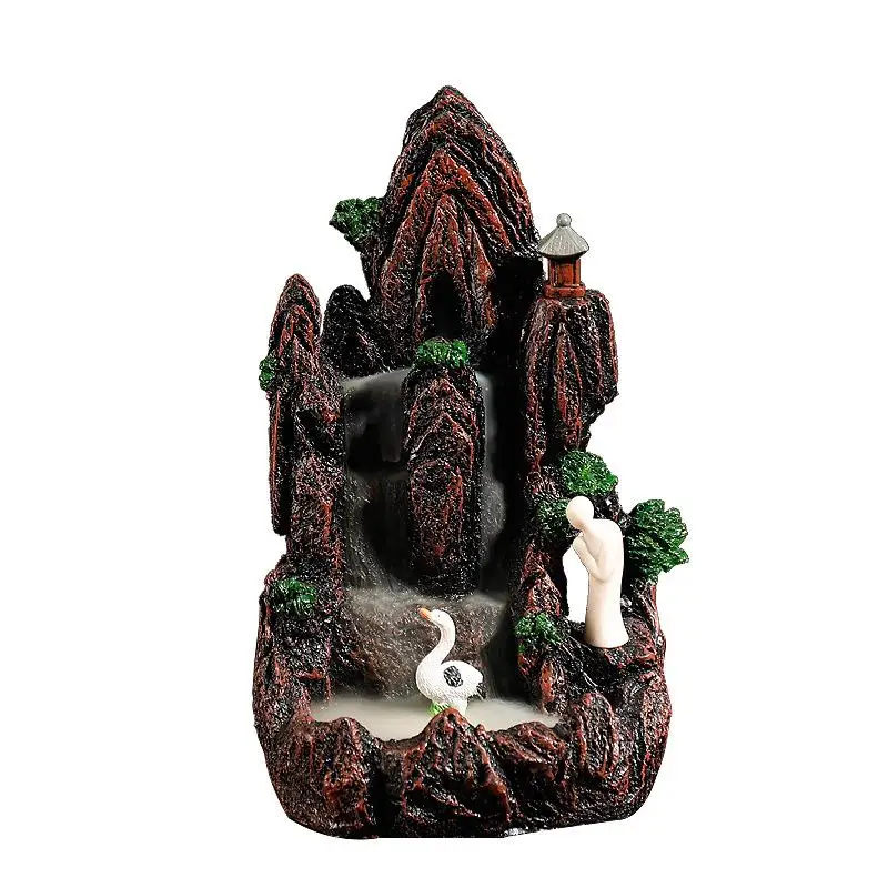 

Resin Backflow Incense Burner Mountain Shape Smoke Waterfall Incense Sticks Holder With 20 Pcs Incense Cones Cerative Home Decor