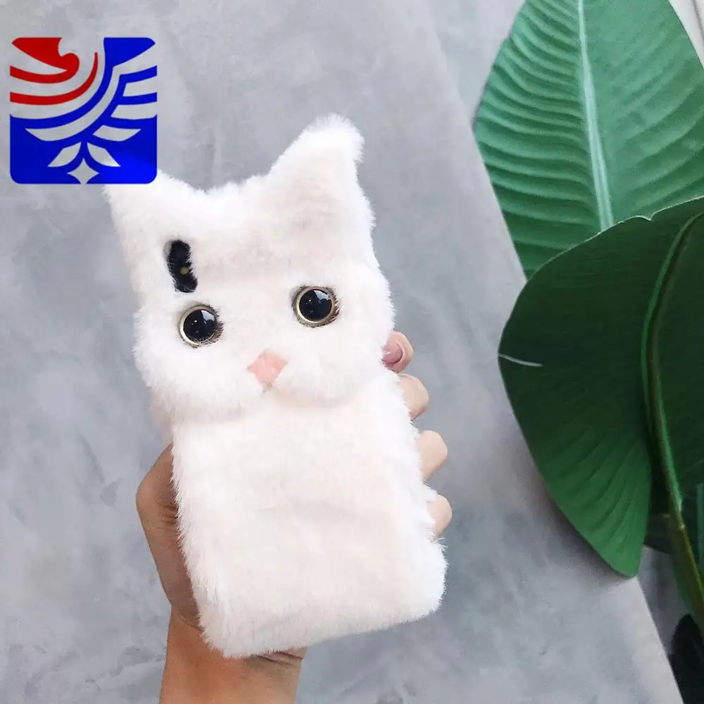 White cat PEIPENG 3D милый животный плюшевый собачий Пушистый Теплый Меховой чехол для телефона для iPhone 7 Plus силиконовый чехол для iPhone X XS Mas 8 7 6 6s Plus XR - Цвет: White cat