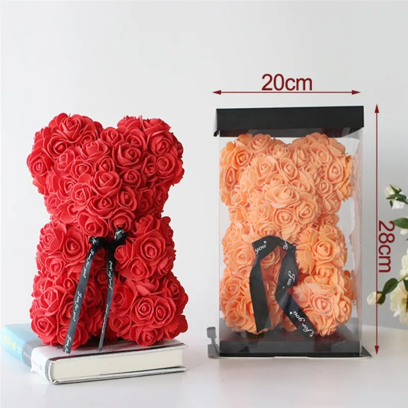 25cm Customized DIY Rose Bear With Box Artificial PE Flower Teddy Valentine's Day For Girlfriend Women Wife Mother's Gifts | Дом и сад