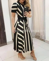2021 new summer style european and american striped long short sleeve womens round neck dress