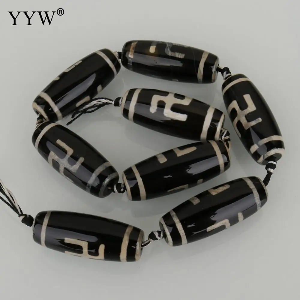 8PCs/Strand Natural Tibetan Agates Beads Two Tone More Luck Stone For Jewelry Making Column Shape Gifts Men Women | Украшения и