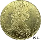 Австрия Habsburg 1911, 4 Дуката, Франц Иосиф, австрийский император, двойная головка, австрийский венгерский орел с короной, Золотая копия, монета