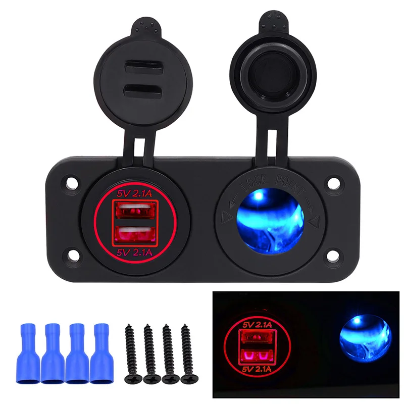 Красный DIY Car 4.2A Dual USB Charger Power Outlet with Led Light and Cigarette Lighter Socket for Car Motor Homes Yacht Boat Etc(Blue - Название цвета: Красный