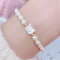 cute tiny imitation pearls cat bracelet charm adustable beaded brasselet daily jewelry pulseras feminia accessories gift