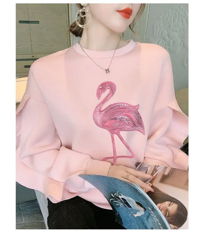 Женский свитер с рукавом в виде листьев лотоса и круглым вырезом новинка весны 2021