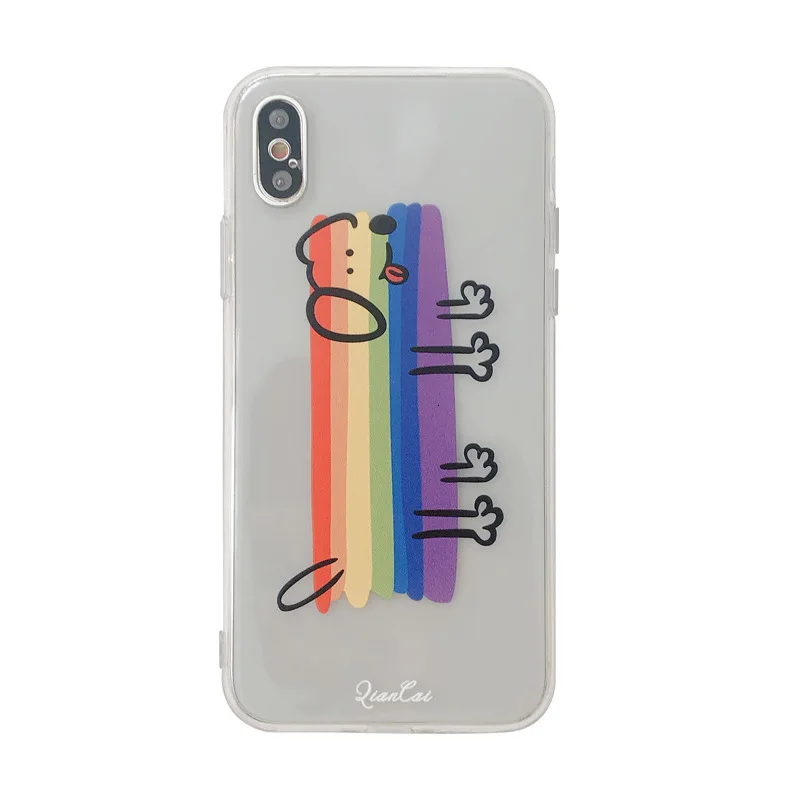 Cartoon Rainbow Dog Cute Phone Case for iPhone11 X XS XR XSMax 8 7 6 6S PluS Transparent Soft Shell Drop Protection Back Cover |