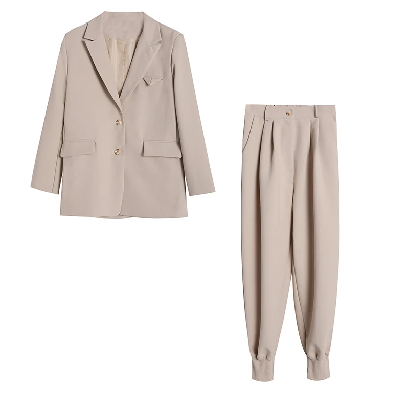 

FORYUNSHES 2 Piece Set Women Tracksuit Casual Vintage Pants Suits 2021 Spring Office Suit jacket Ladies Business Sets Korean New