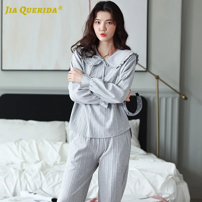2020 пижамы для женщин 100% хлопок длинный рукав домашняя одежда свободный размер