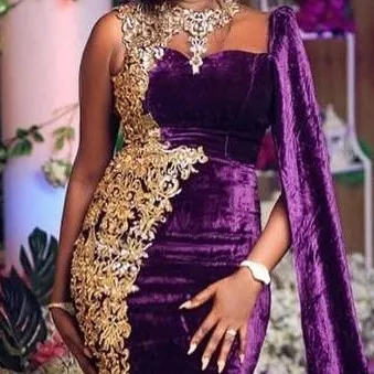 Aso Ebi вельветовые платья для выпускного вечера с палантин Аппликации Милая