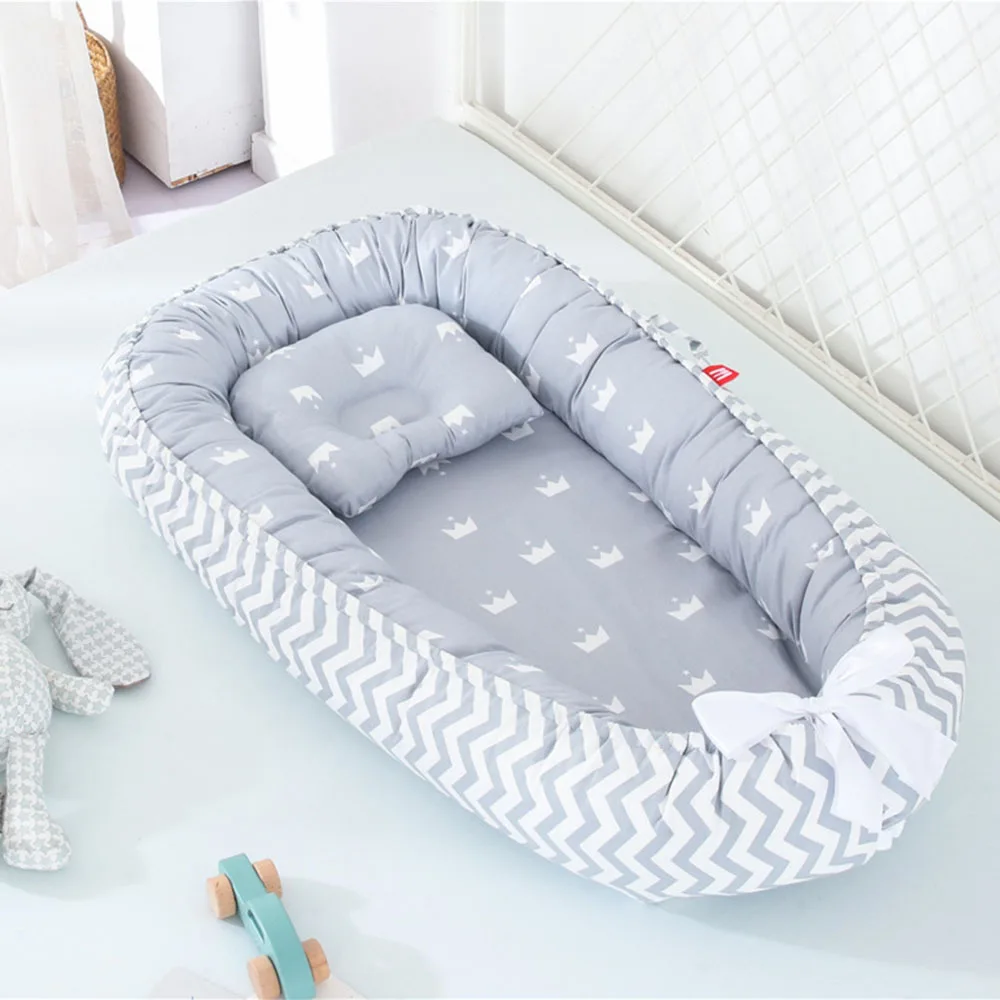 Removable Sleep Baby Nest Bed with Pillow Portable Crib Travel Infant Toddler Cotton Cradle for Newborn Baby Bed Bassinet Bumper