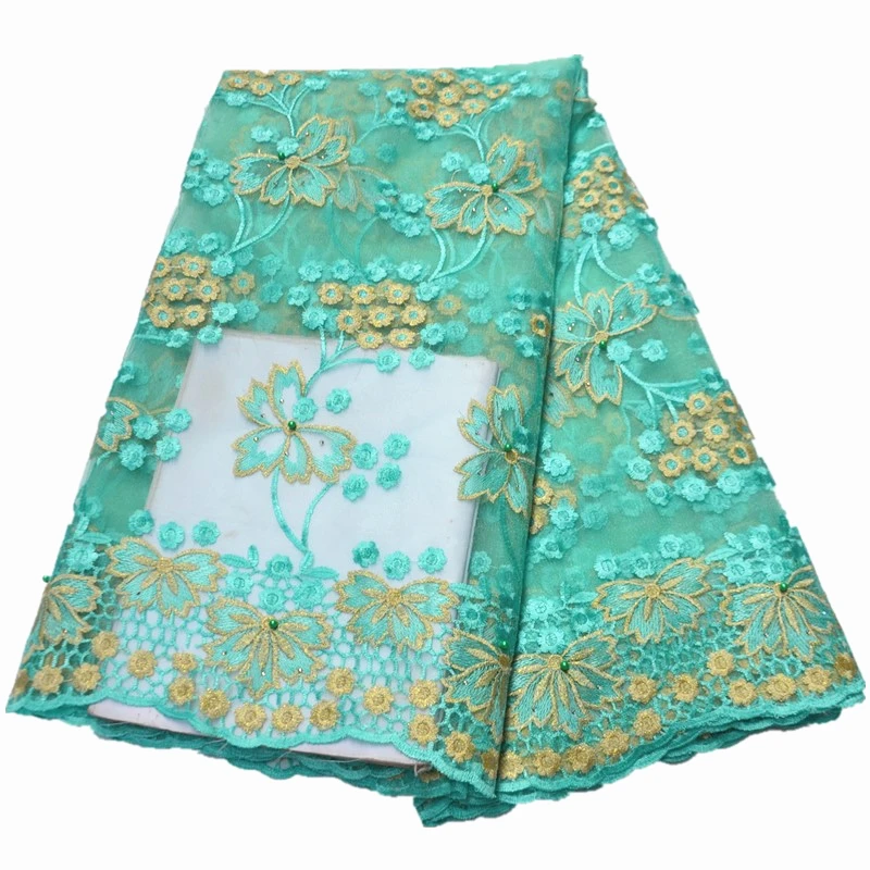 Лидер продаж нигерийская кружевная ткань зеленое Тюлевое кружево с бусинами и