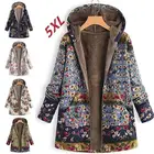 Женская куртка с цветочным принтом, зимняя теплая плюшевая пушистая парка, ветровка, повседневное винтажное пальто на молнии с капюшоном и карманами, большие размеры