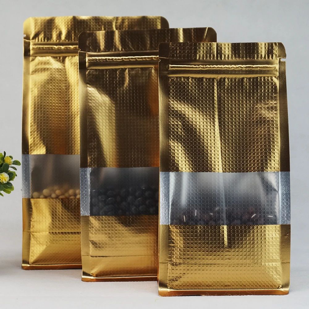 Матовая золотистая плоская подошва алюминиевая фольга стоячий мешок 100 шт