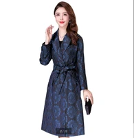 autumn and winter women middle aged windbreaker coats korean jacket temperament plus size 5xl blue fashion long coat trench coat
