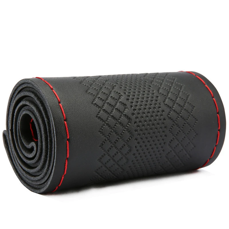 Кожаный чехол для руля с тиснением всесезонный универсальный из воловьей кожи