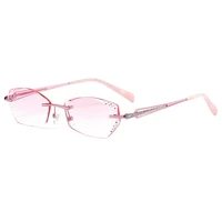 chashma transparent glass rimless titanium eye glasses reading diamond trimmed spectacle frames women sunglasses tint lens
