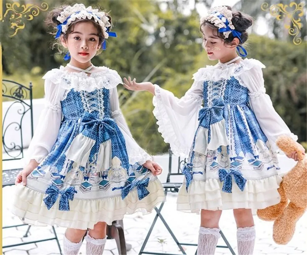 Детское Кружевное Платье До Колена без рукавов в японском стиле|Платья стиле