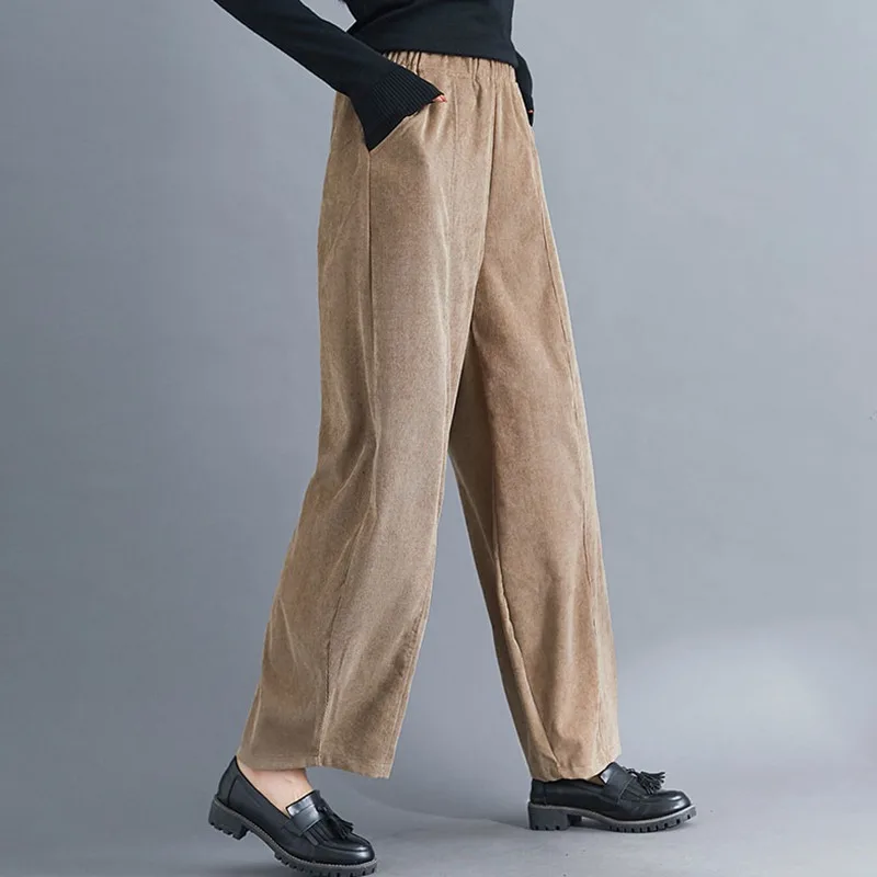 Mferlier Зима Весна вельветовые брюки для женщин эластичный пояс Карманы Твердые