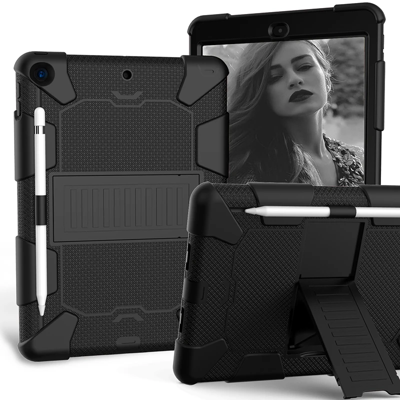 Прочный силиконовый чехол с подставкой и карандашом для iPad 10,2 7-го поколения, противоударный защитный чехол+ ручка