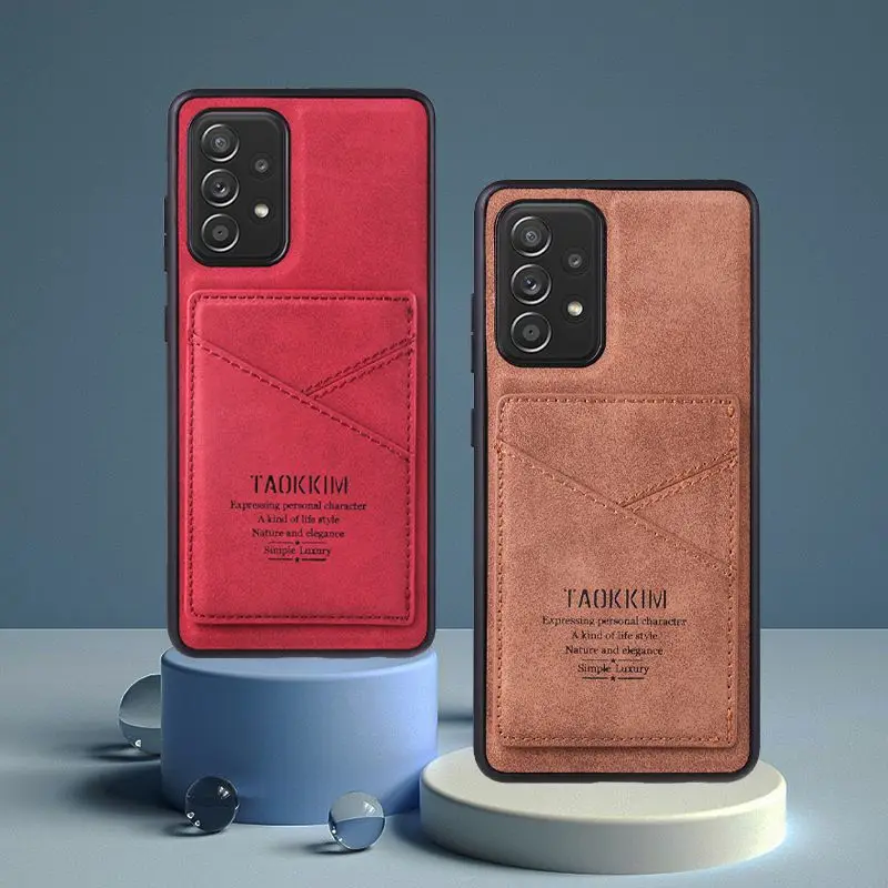 

For Samsung A71 A51 A41 A21s Leather Case For Samsung A72 A52 A42 A32 A12 Retro Card Slot Bracket Case