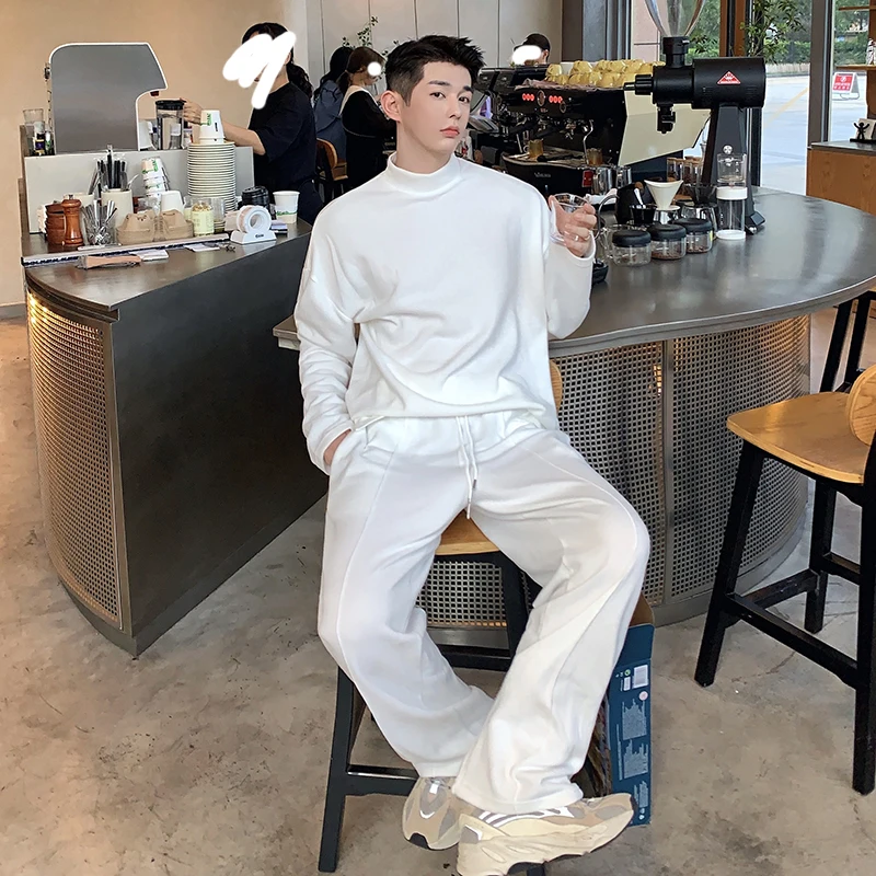 Осенние однотонные свободные спортивные штаны свитер костюм из 2 предметов в