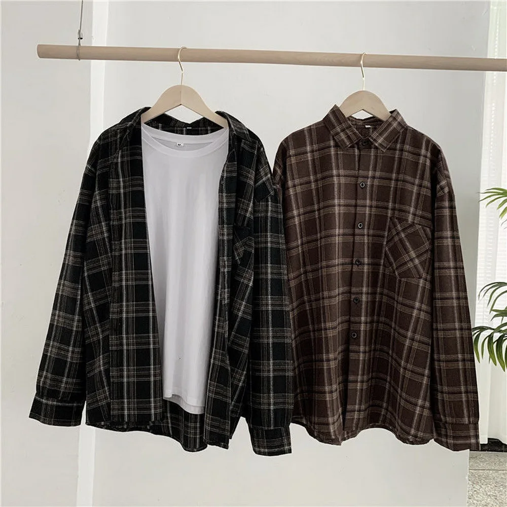 

KANCOOL Women Shirt Plaid Oversize 3XL Turn-down Collar Leisure Fashion Loose All-match Womens Long Sleeves Soft Chic Top