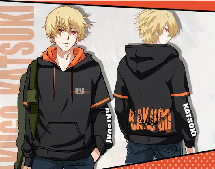 Katsuki Bakugo Anime My Hero Academia Katsuki Bakugo Cosplay Costume Women Men Cotton Hoodie Fake Two Piece - Цвет: Katsuki Bakugo