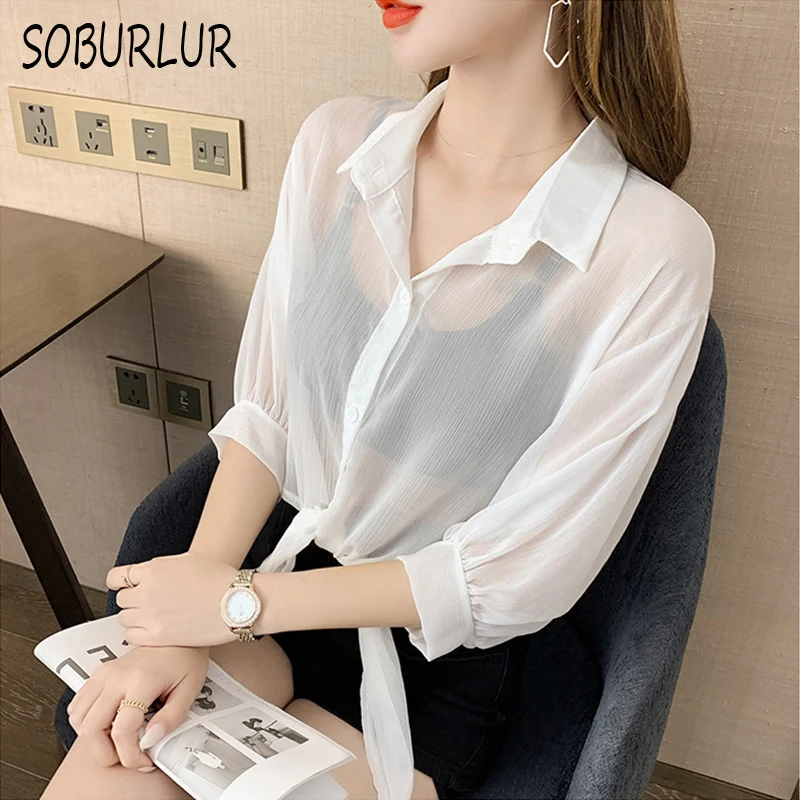 Шифоновые женские рубашки летние корейские блузки с коротким рукавом тонкие