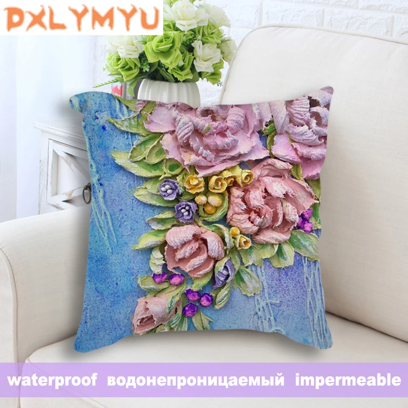 

Art Scandinavia flower Sofa Decorative Waterproof Cushion Cover Polyester Pillow cover 45*45 Throw Pillow Case Home Decor